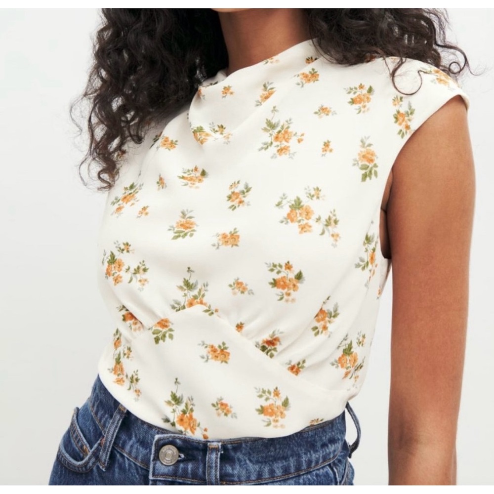 Reformation Bettie Floral Print Mock Neck Corset style Top Size 10